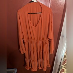 Chic Long Sleeve Rust Dress